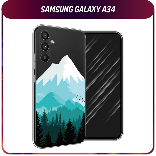 Силиконовый чехол на Samsung Galaxy A34 / Самсунг A34 Синяя снежная гора, прозрачный