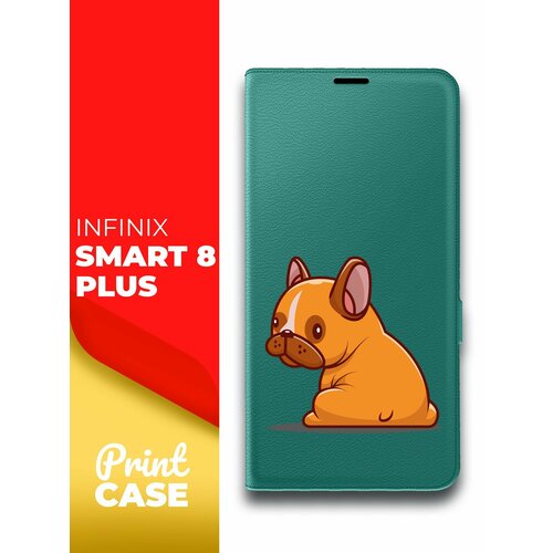 Чехол на Infinix Smart 8 Plus (Инфиникс Смарт 8 плюс) зеленый опал книжка эко-кожа отделение для карт и магнитами Book Case, Miuko (принт) Бульдог чехол на infinix smart 8 plus инфиникс смарт 8 плюс зеленый опал книжка эко кожа подставка отделение для карт магнит book case miuko принт ам ням