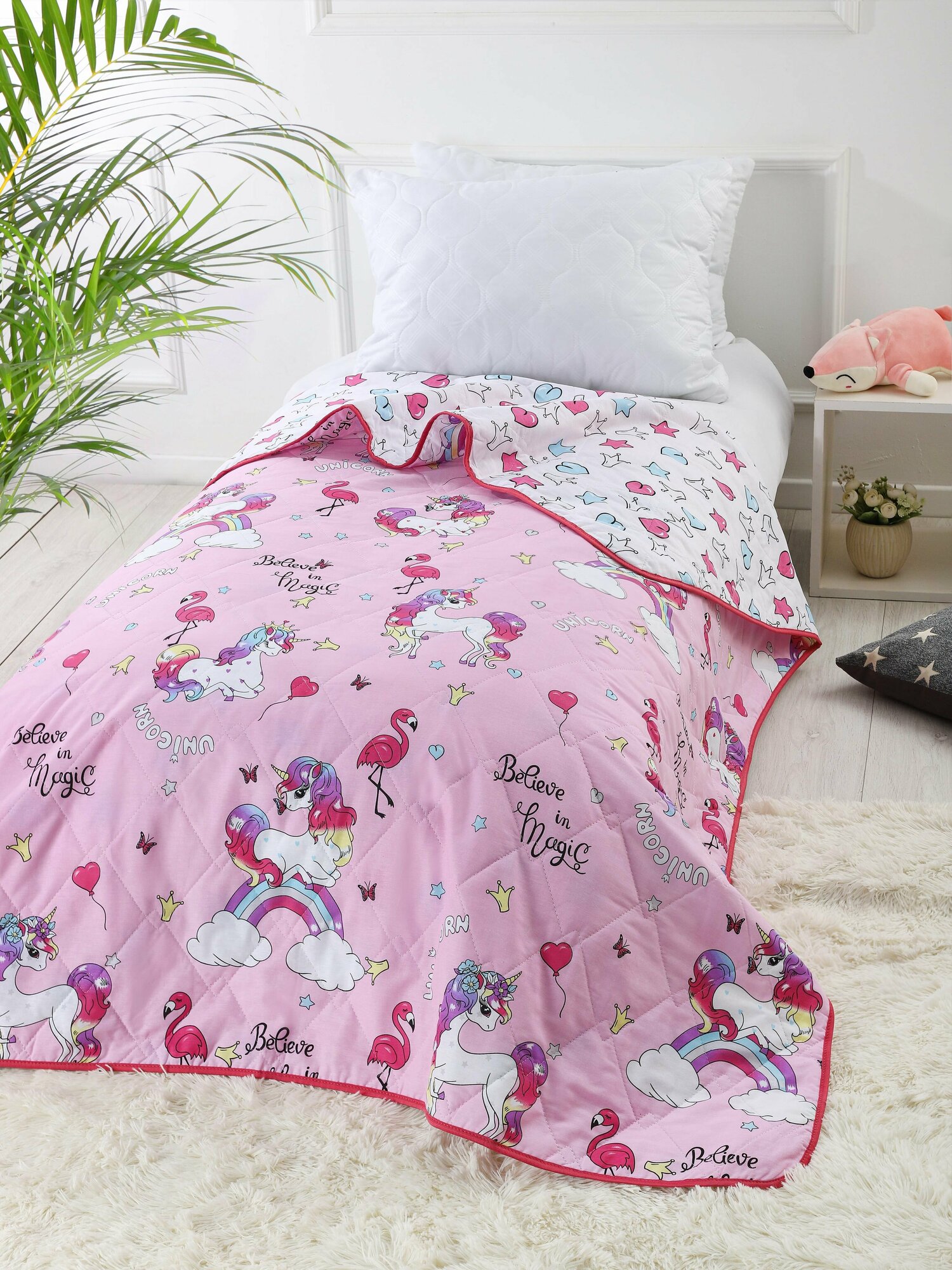 Покрывало-одеяло "Поплин", 1,5 спальное, двустороннее, стеганое, с рисунком, летнее