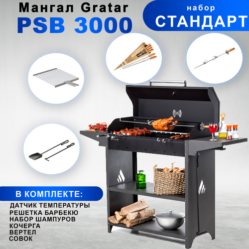 Гриль на дровах Gratar Professional Standart BBQ, PSB 3000 с набором Стандарт решётка гриль барбекю универсальная gratar