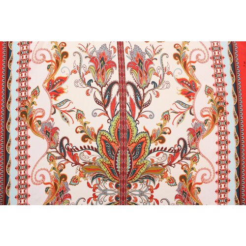 Ткань Шёлк-крепдешин D&G фисташково-розово-коралловый с двумя продольными орнаментами, ш136см, 0,5 м