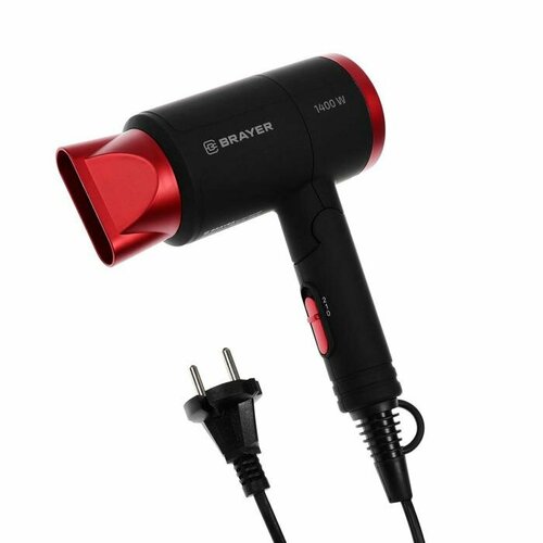 Фен BRAYER BR3040RD 1400 Вт 2 скорости складная ручка шнур 18 м чёрно-красный 280500₽