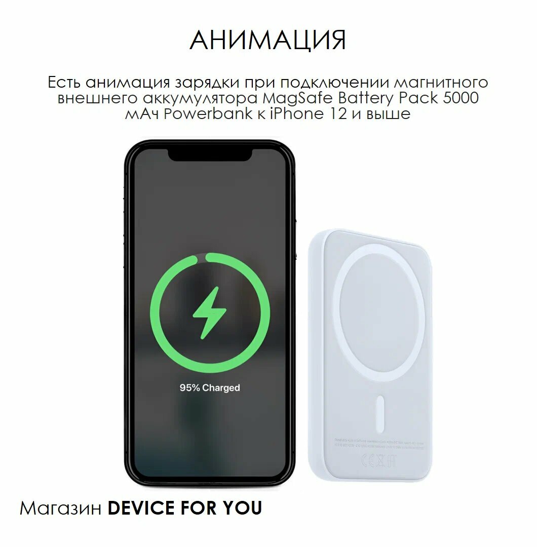 Магнитный повербанк 5000 Wireless Power Bank с быстрой беспроводной зарядкой для Айфона / iPhone 12, 13, 14, 15