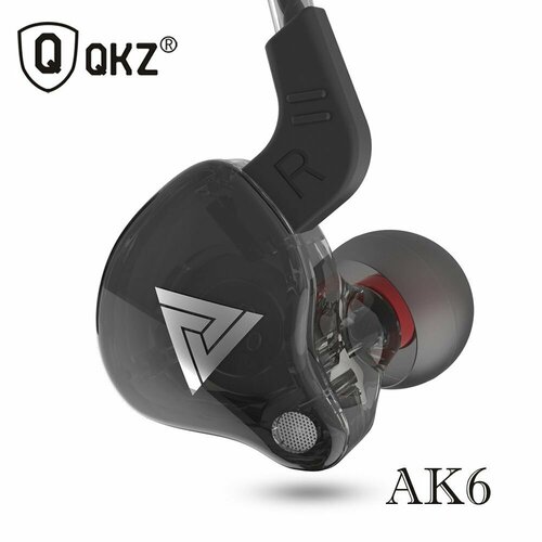 HiFi наушники QKZ AK6 спортивные проводные с микрофоном для телефона вакуумные мощные басы, цвет чёрный