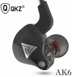 HiFi наушники QKZ AK6 спортивные проводные с микрофоном для телефона вакуумные мощные басы, цвет чёрный
