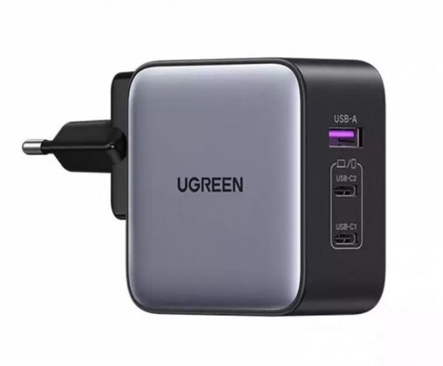 Сетевое зарядное устройство Ugreen CD296 (90409) Nexode 65 Вт, USB-A + 2xUSB-C, серый