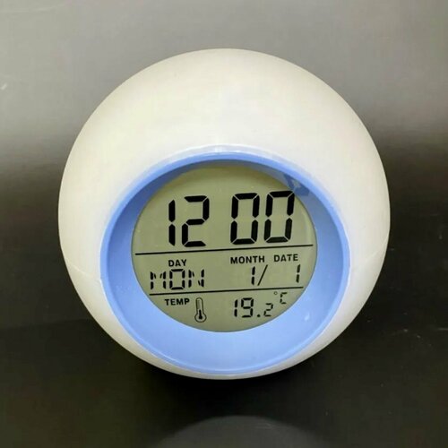 Многофункциональный настольный электронный часы будильник Шар синий 699₽