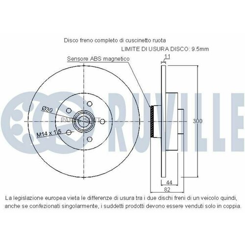RUVILLE 221326 Диск торм зад с подшип RENAULT Laguna III 15 dCi TT escluso 15 dCi 16 16v 13210₽