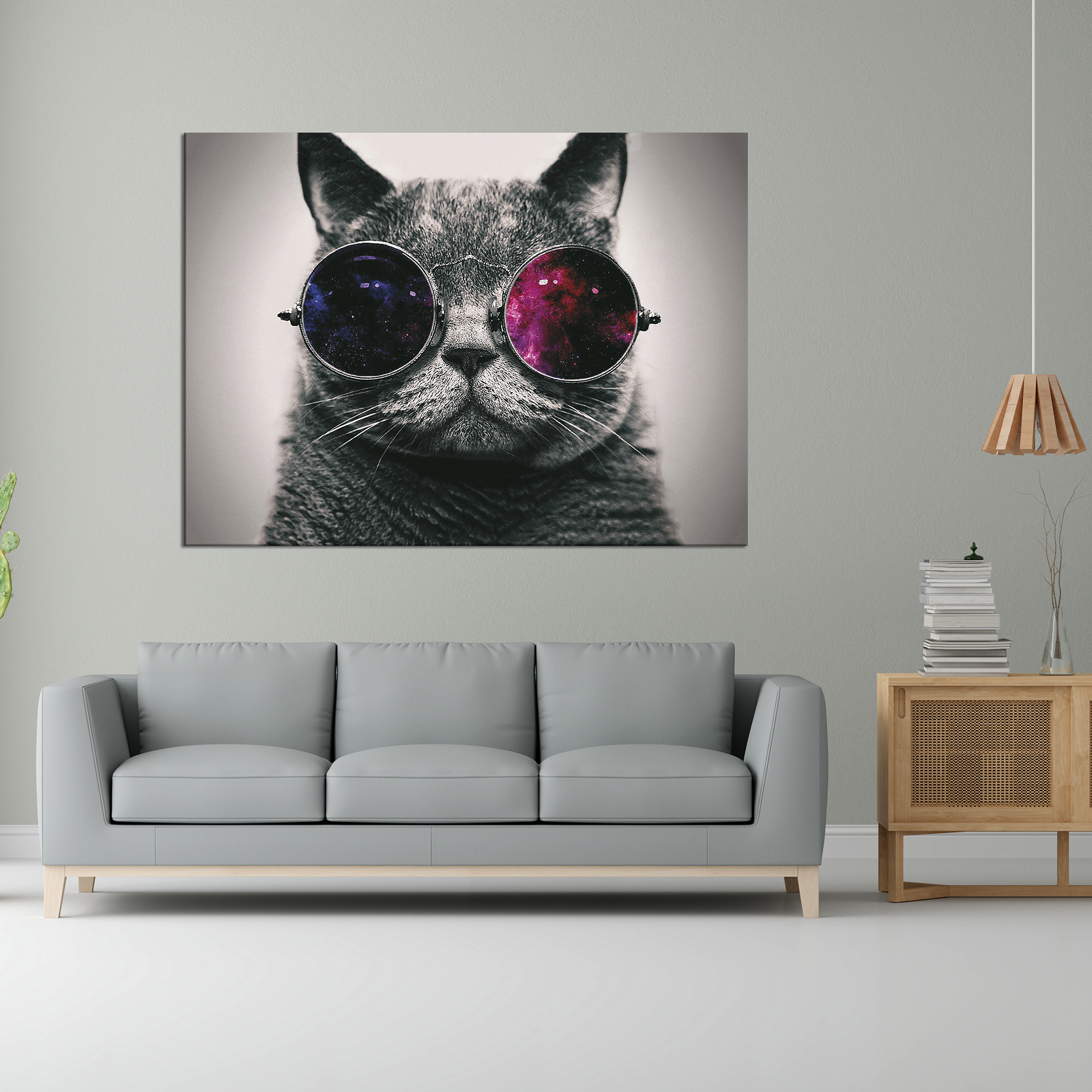 "Космический кот в очках" интерьерная на холсте 40 на 30 см/ 40х30 см.