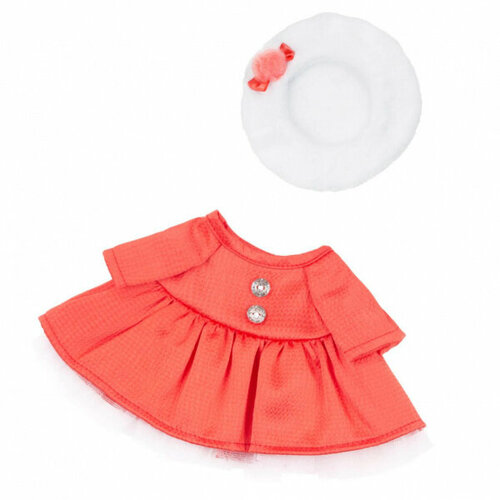 Коралловое платье и белый берет Комплект одежды для Зайки Ми 770₽