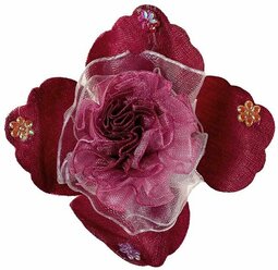Цветы пришивные из органзы с текстилем 1-273 55х55 мм бордовые / Лента с цветочным принтом роза для рукоделия 2 упаковки по 5 штук