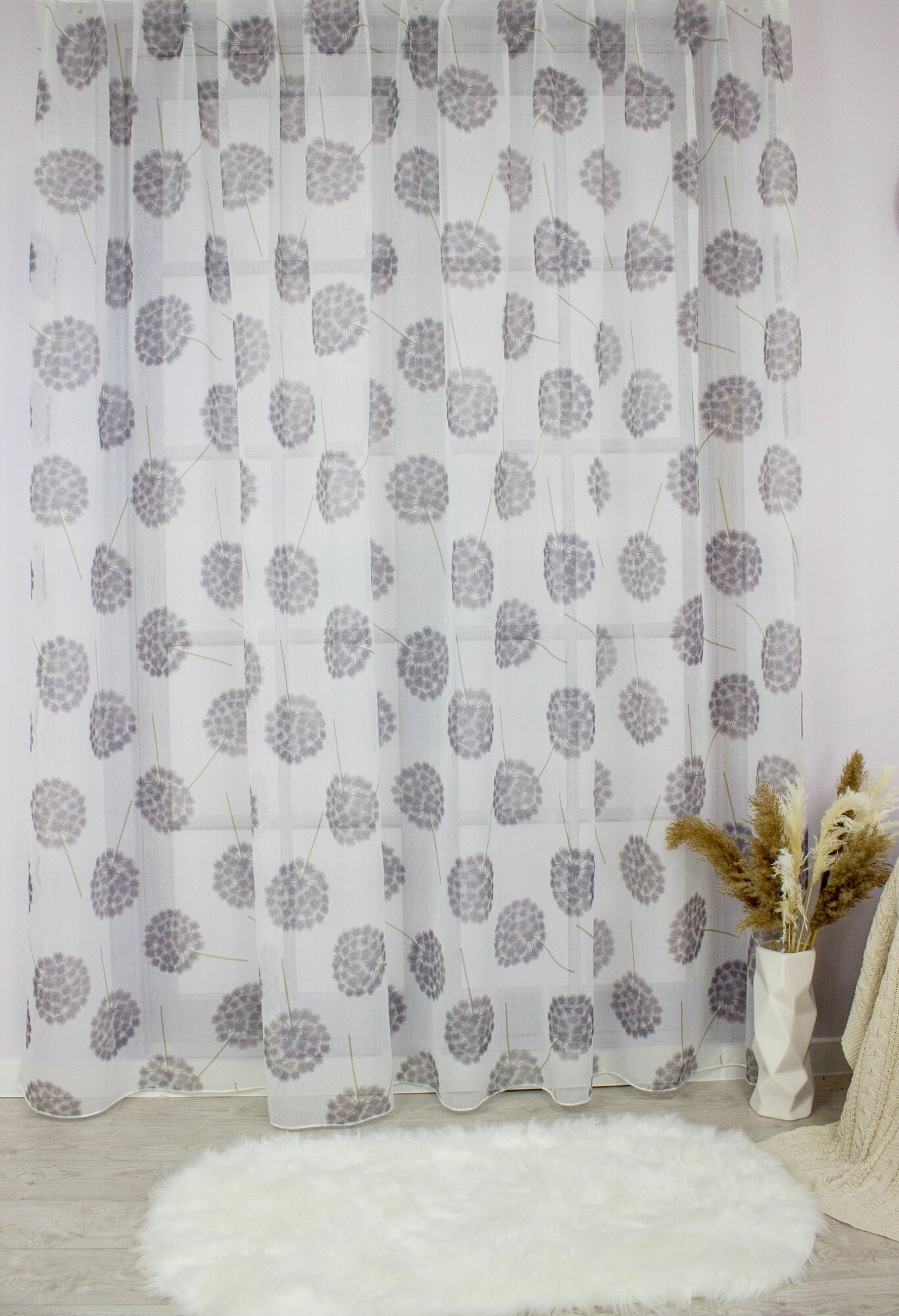 фото Тюль Батист-печать "Одуванчик" белый/серый 270*300см