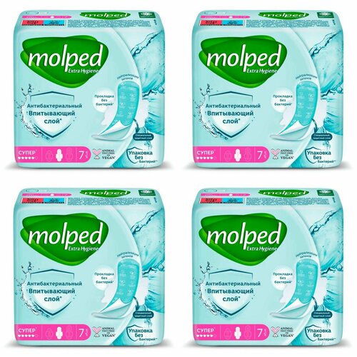 Molped Прокладки женские антибактериальные Super, 7 шт, 4 уп