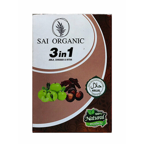 3 in 1 AMLA, SHIKAKAI & RITHA, Sai Organic (3 в 1 амла, шикакаи И ритха порошок для волос, Саи Органик), 100 г.
