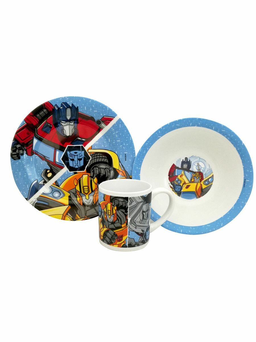фото Набор "Transformers" 3 пр: кружка 240 мл, миска 18 см, тарелка 19 см в подарочной упаковке