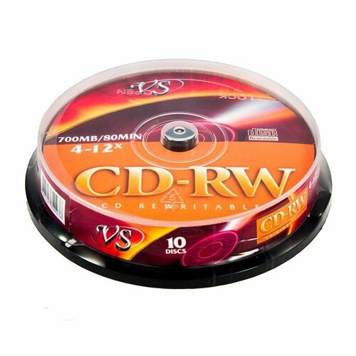 комплект 4 упаковок носители информации cd rw 4x 12x vs slim 5 vscdrwsl501 Носители информации CD-RW, 4x-12x, VS, Cake/10, VSCDRWCB1001