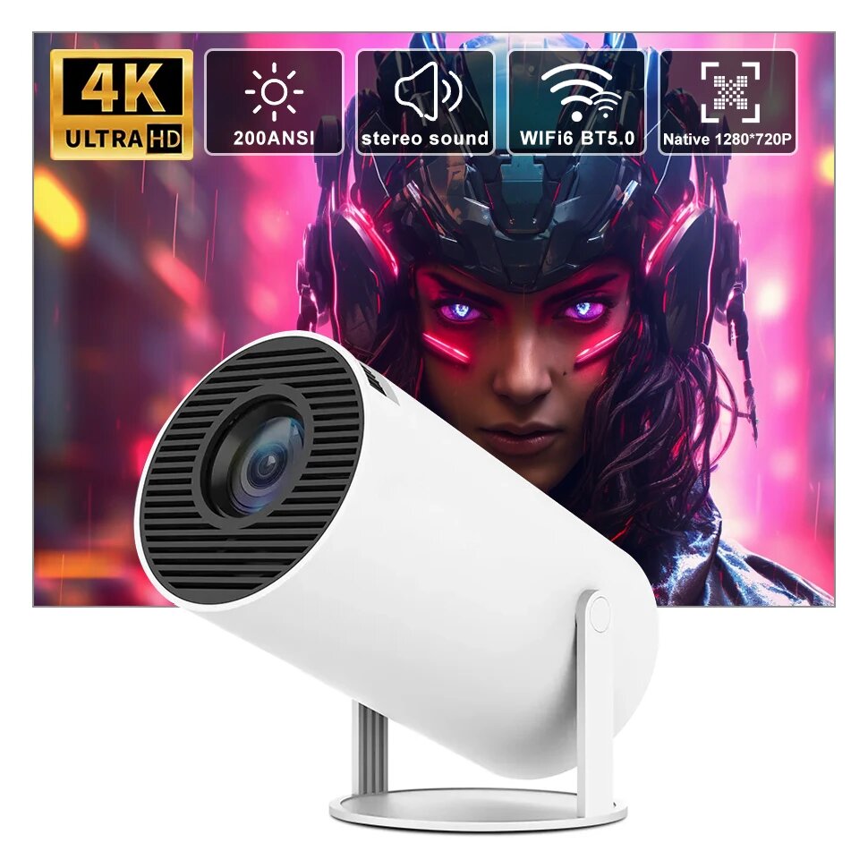 Smart проектор HY300 (HDMI для приставки и компьютера Wi-Fi 5G Bluetooth) 2160p 60fps, белый для дома, дачи и офиса