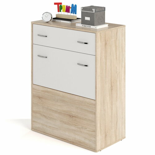 Тумба для белья БАНГА-5, Дуб Сонома-Белый, с откидной дверкой и выдвижным ящиком, 103,6х80,0х42,2 см, россия