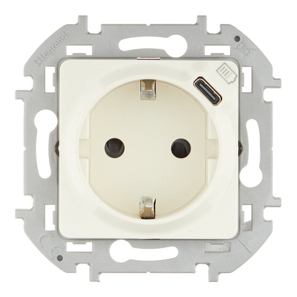 Розетка Legrand Inspiria встраиваемая слоновая кость с заземлением с USB Type-C (673771)