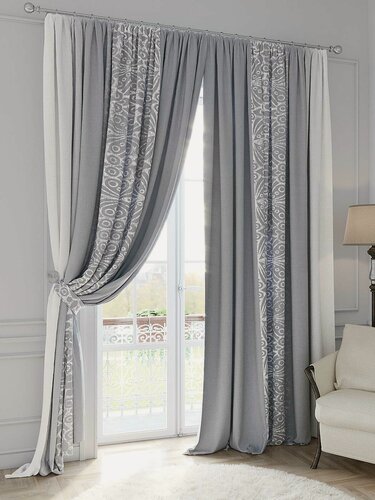 Изображение товара Комплекты штор AT HOME Аменликс (светло-серый) высота 300 см, ширина 220 см, крепление - шторная лента, Белый