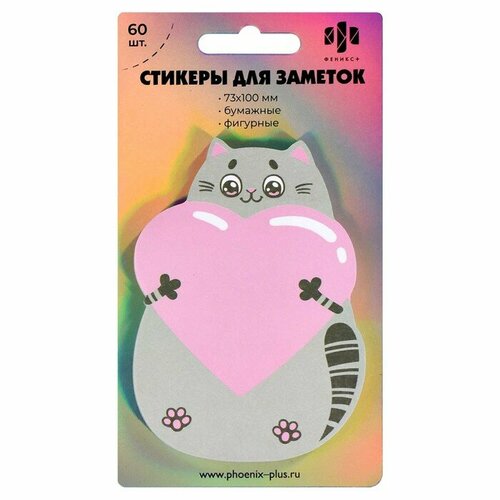 Блок с липким краем 73 х 100 мм фигурный Феникс Котик 60 листов комплект из 12 шт 2403₽