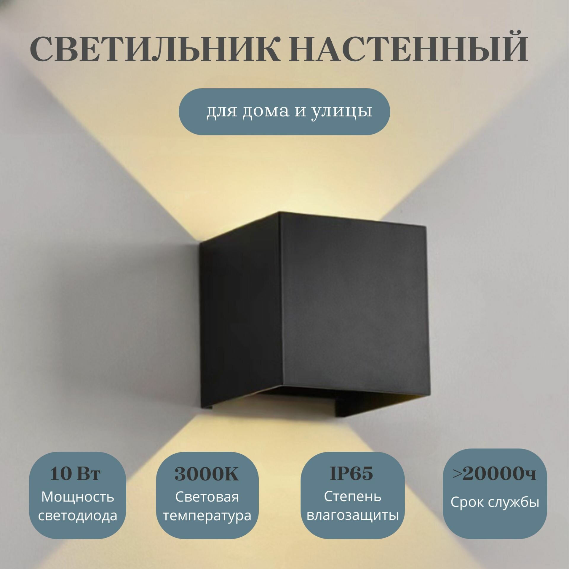 фото Настенный светильник-бра, влагозащищенный, 10 Вт, черный