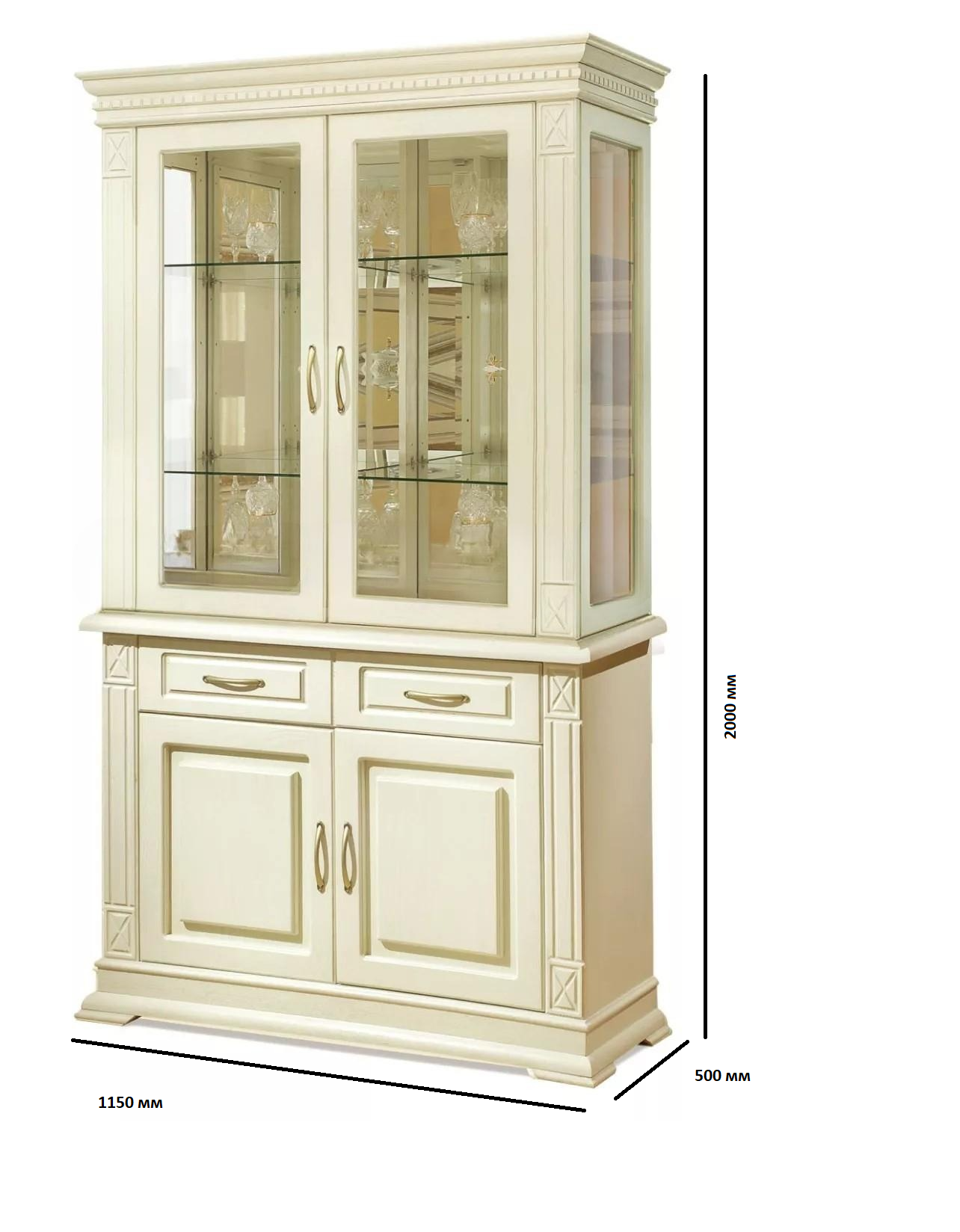 Шкаф витрина ммк древ  Верди 073 слоновая кость  ral 1013   115 50 200
