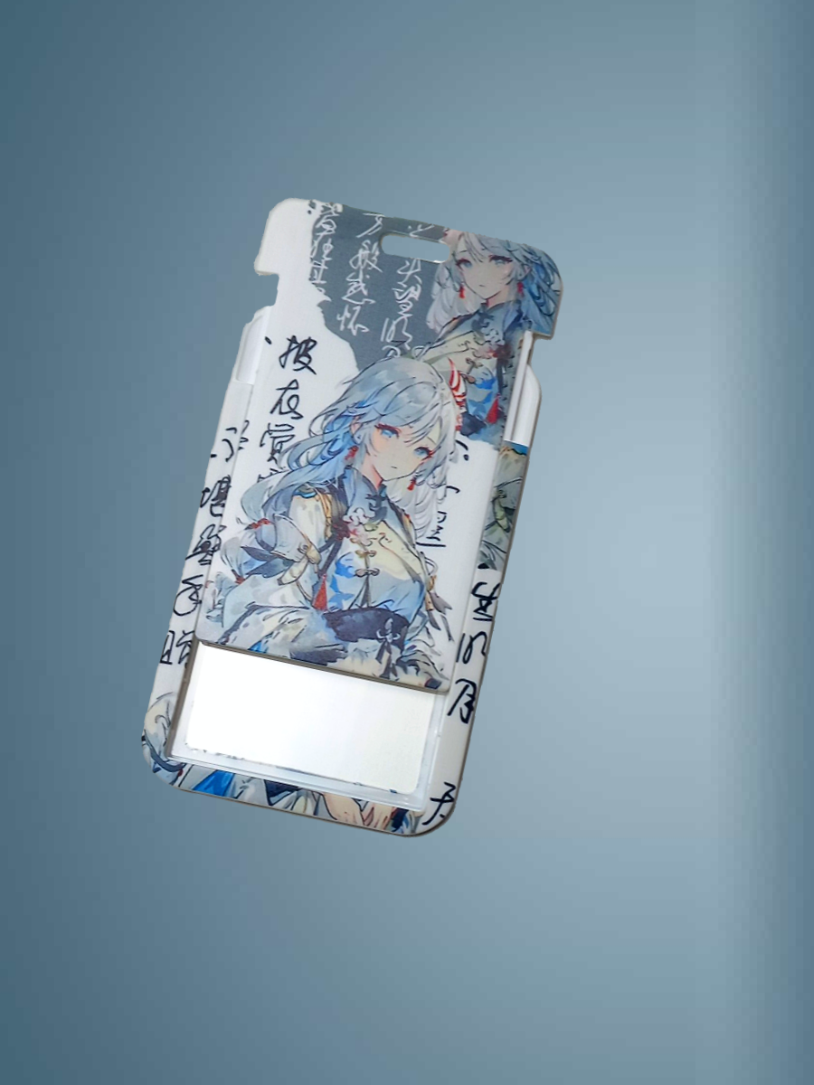 Чехол для бейджа "Melody", на ленте, серо-синий, вертикальный, пластиковый — фото 1