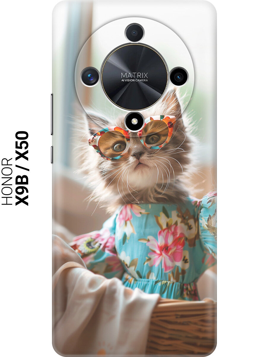 Силиконовый чехол на Honor X9b / X50 с принтом "Кошечка в голубом платье"