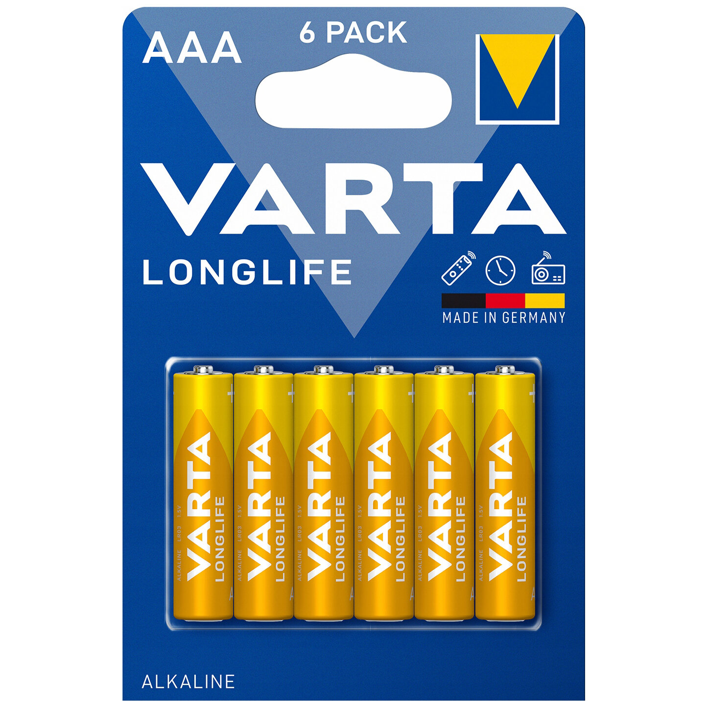 Батарейки Varta Longlife, 04103101416, щелочные, AAA, LR03, 6 шт