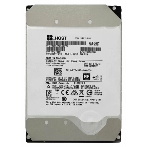 Жесткий диск HGST HUH721008AL5204 8Tb 7200 SAS 35 HDD 33890₽