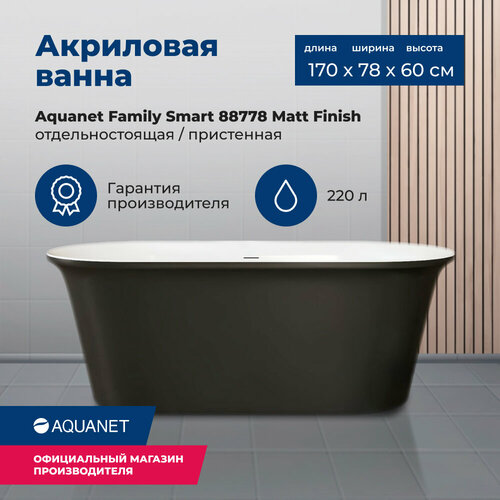 Акриловая ванна Aquanet Family Smart 170x78 88778 Matt Finish (панель Black matte) акриловая ванна aquanet family perfect 170x75 13775 matt finish панель black matte