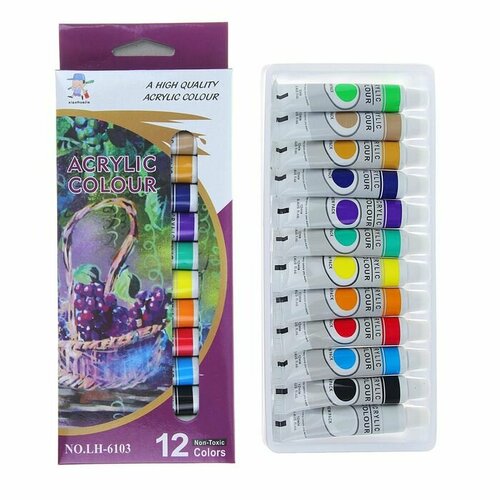 Краски акриловые 12 цветов в пластиковой тубе 12 мл в картонной коробке 891₽