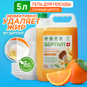 Средство для мытья посуды, овощей и фруктов SEPTIVIT Premium / Гель для мытья посуды Септивит, Сочный цитрус 5л