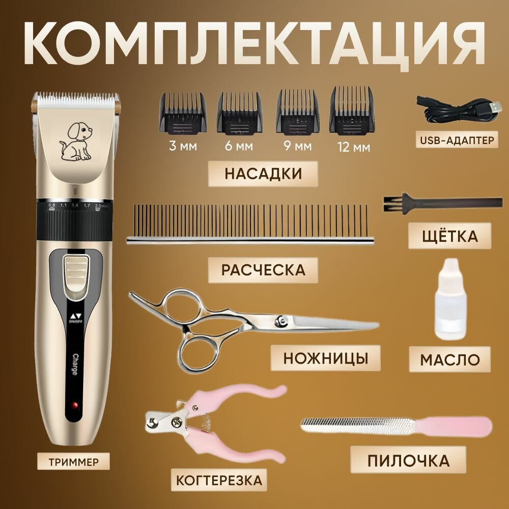 Машинка для стрижки животных, кошек, собак с набором / Триммер для стрижки собак и кошек / Машинка для грумминга — фото 1