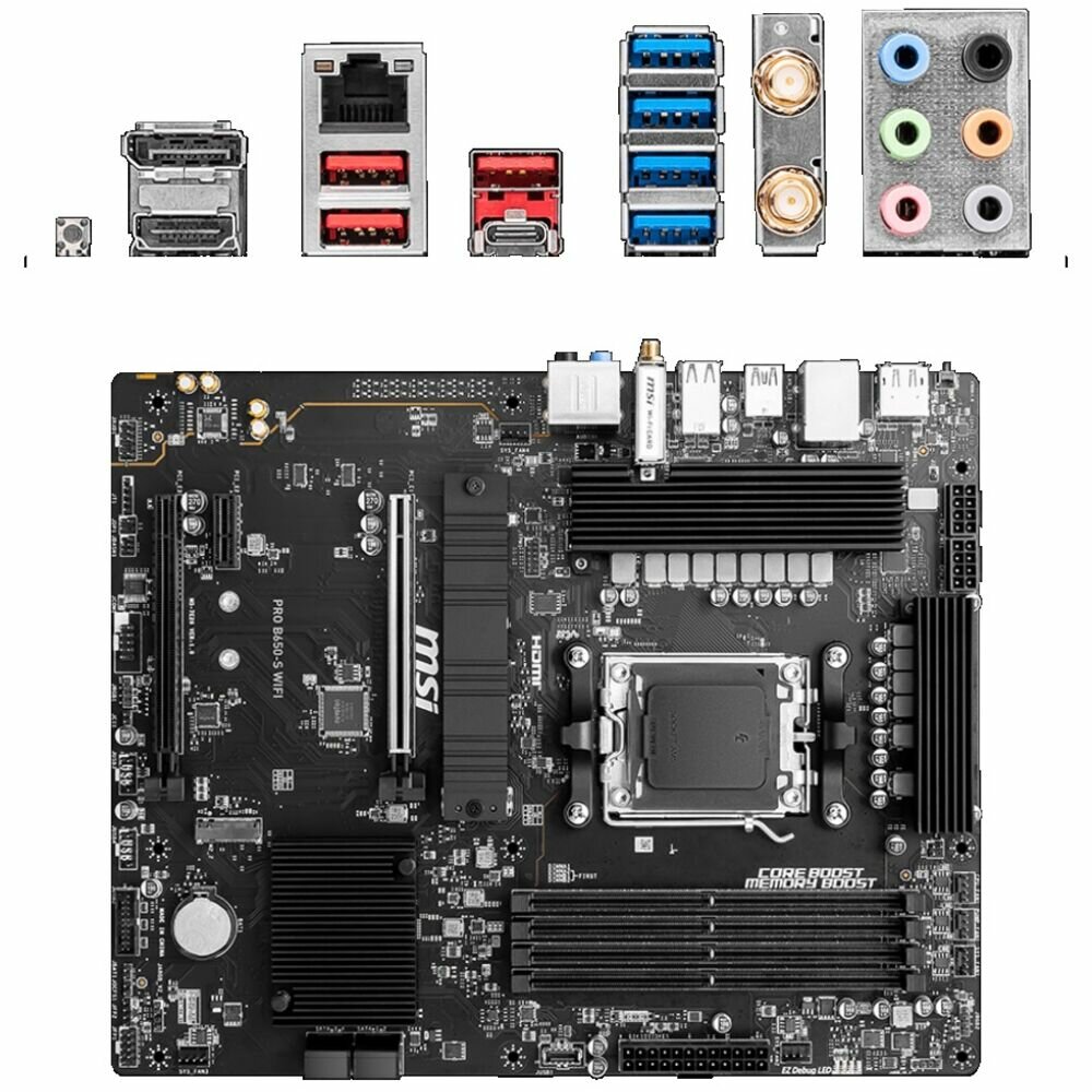 Материнская плата MSI Pro B650-S WiFi Socket-AM5 AMD B650 4xDDR5 4xSATA3 RAID 2xM.2 2xPCI-E16x 7xUSB3.2 1xUSB3.2 Type C DP HDMI WiFi 2.5Glan ATX Ret