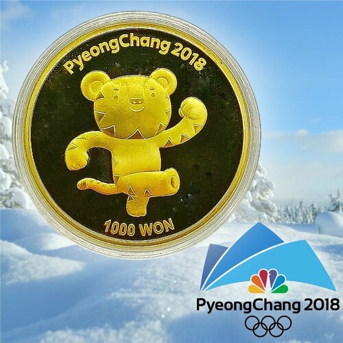 Монета 1000 вон. Soohorang (белый тигр). Олимпиада в Южной Корее - 2018 г. 2017 г. в. Латунь