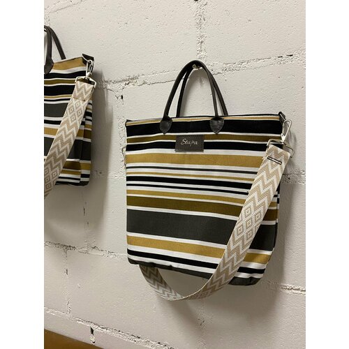 Сумка тоут Stupa Шопер в полоску, фактура гладкая, коричневый, бежевый