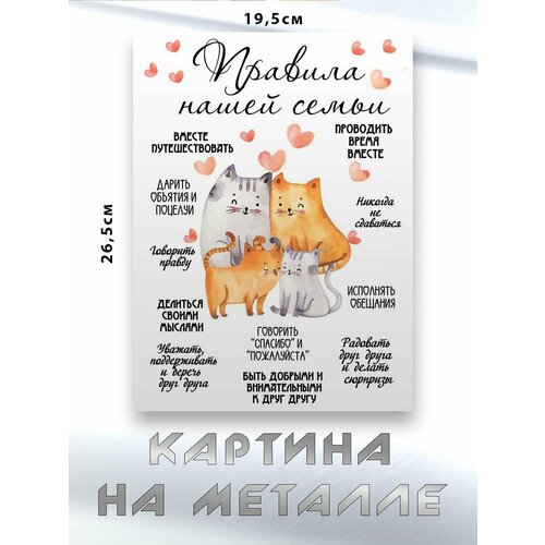 Картина для интерьера на стену с принтом Правила Нашей Семьи картина на металле 750₽