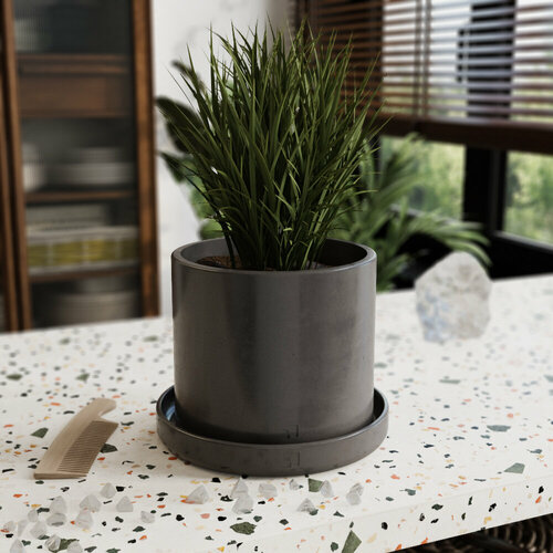 Горшок для цветов и растений с поддоном темно-серый Bordeaux M 23 л 2504₽