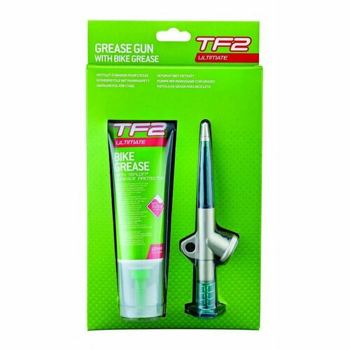 Weldtite Смазка Weldtite TF2 Grease Gun & Bike Grease 125 мл (06009), цвет Черный-Зеленый смазка 7 03038 с тефлоном густая универсальная для вилок аммортизаторов цепей подшипников банка 3кг tf2 bike grease weldtite