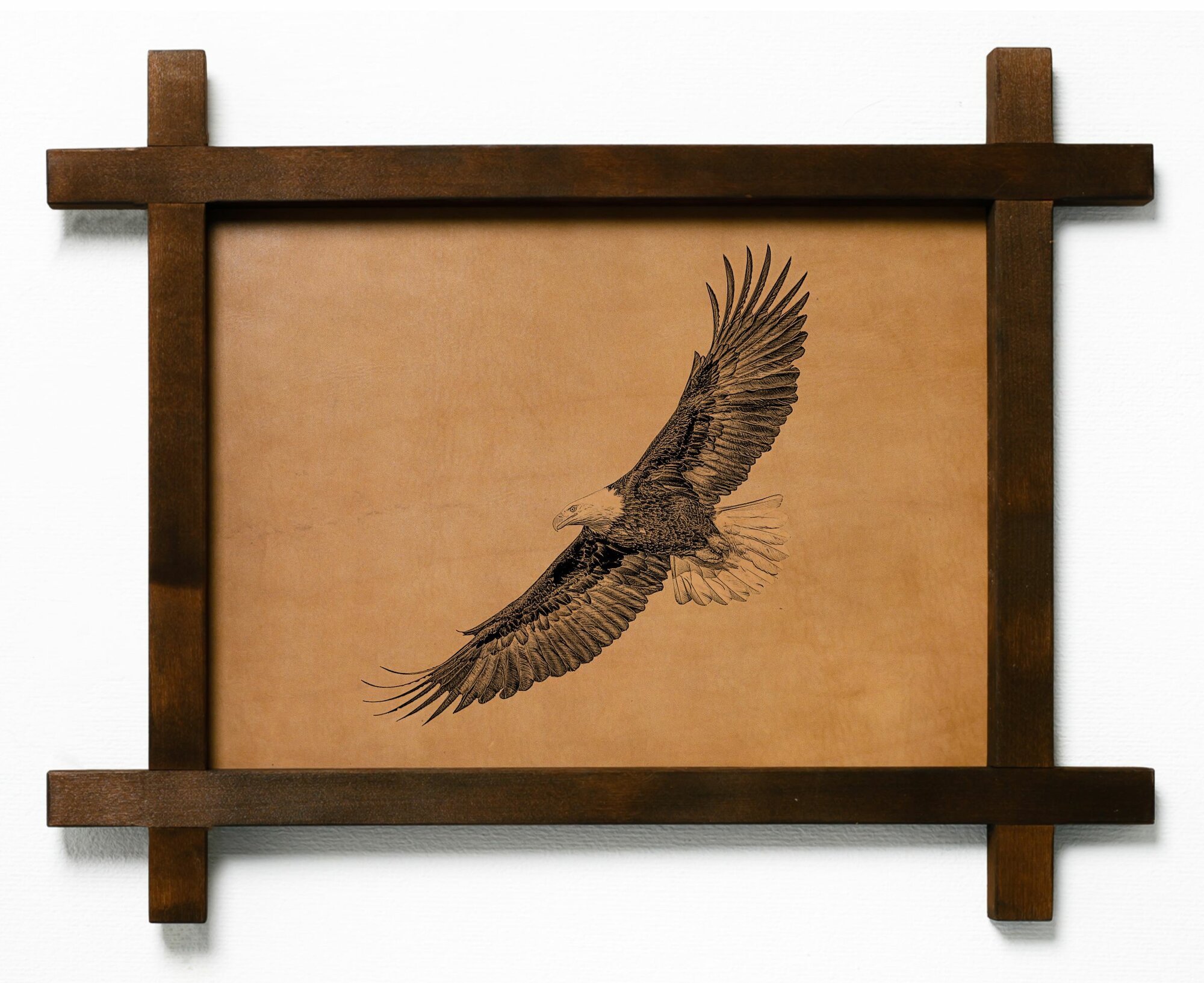 Картина Орел, гравировка на натуральной коже, интерьерная для украшения и декора на стену в деревянной раме, подарок, BoomGift