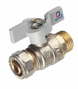 фото Кран шаровой латунный СТМ 16 обж(ц) х 1/2 НР(ш) для металлопластиковых труб бабочка прямой