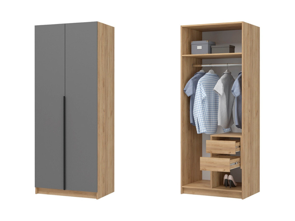 фото Лион ШК-01 Шкаф 2-х створчатый, дуб крафт/графит серый