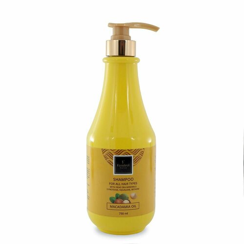 Famirel Шампунь для всех типов волос с маслом макадамии, скваленом, бетаином и минералами Мертвого моря, 750 мл