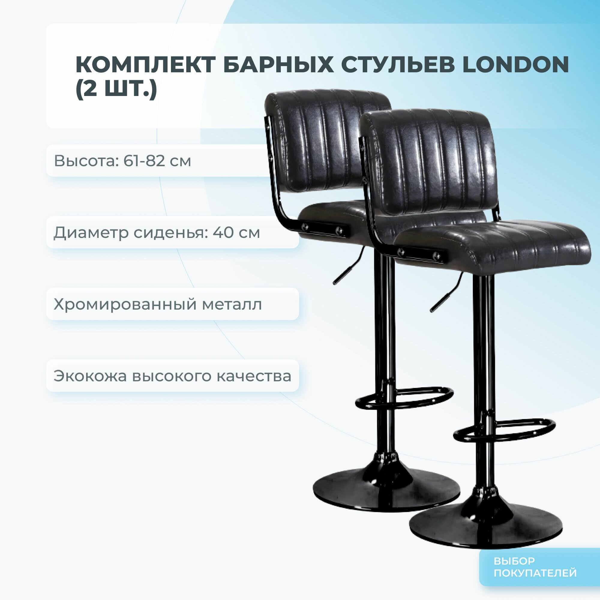 Комплект барных стульев из 2 шт. Mizomed LONDON черный