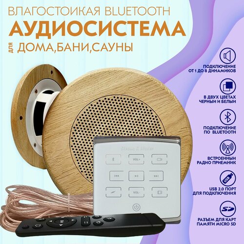 Комплект влагостойкой акустики для бани и сауны - SW2 White ECO SAUNA (круглая решетка)