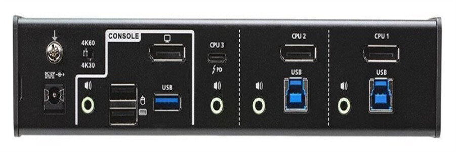 Квм перевключатель ATEN 3-Port USB-C DisplayPort KVMP Switch with PD +PSU (CS1953-AT-G) - фото №5