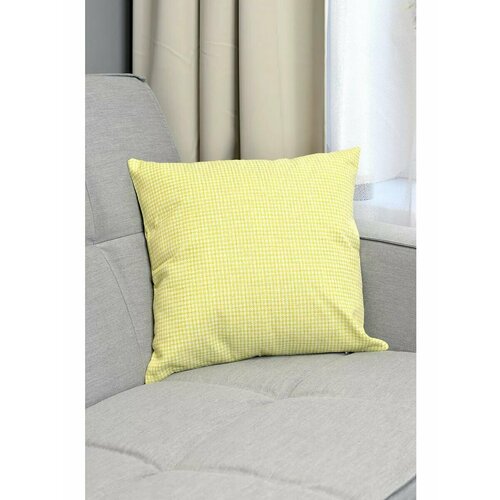 Декоративная подушка 40х40 см, желтый/белый в клетку