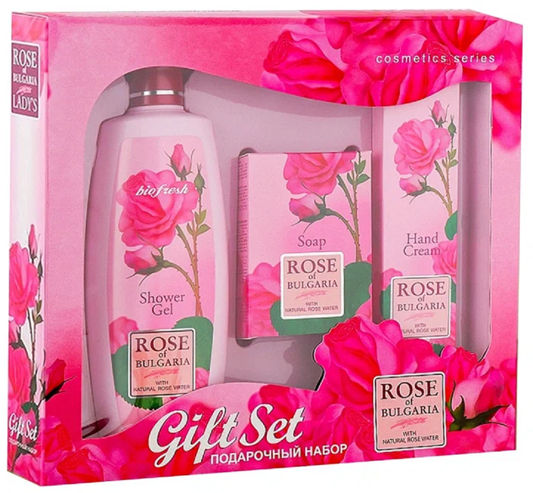 Rose of bulgaria набор подарочный №5 (мыло натуральное косметическое 100 гр+гель для душа 330 мл+крем для рук 75 мл)
